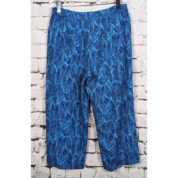 BIRCH HILL Lagenlook Boho Palm Leaf Print 100% Linen Cropped Pants Size 10 - Picture 5 of 7